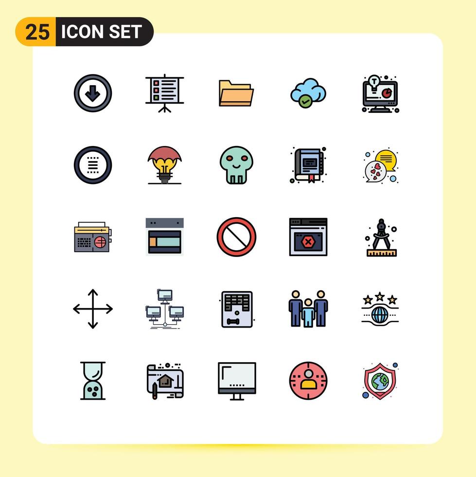 25 Universal Filled line Flat Colors Set for Web and Mobile Applications business idea technology folder storage cloud Editable Vector Design Elements