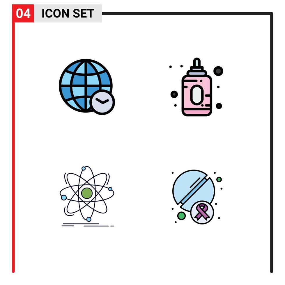 User Interface Pack of 4 Basic Filledline Flat Colors of globe chemistry time feeder nuclear Editable Vector Design Elements