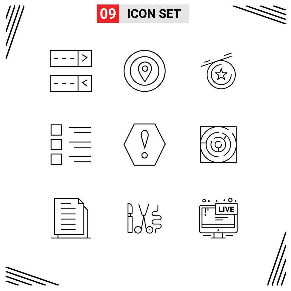 Outline Pack of 9 Universal Symbols of maze octagon medal error menu Editable Vector Design Elements