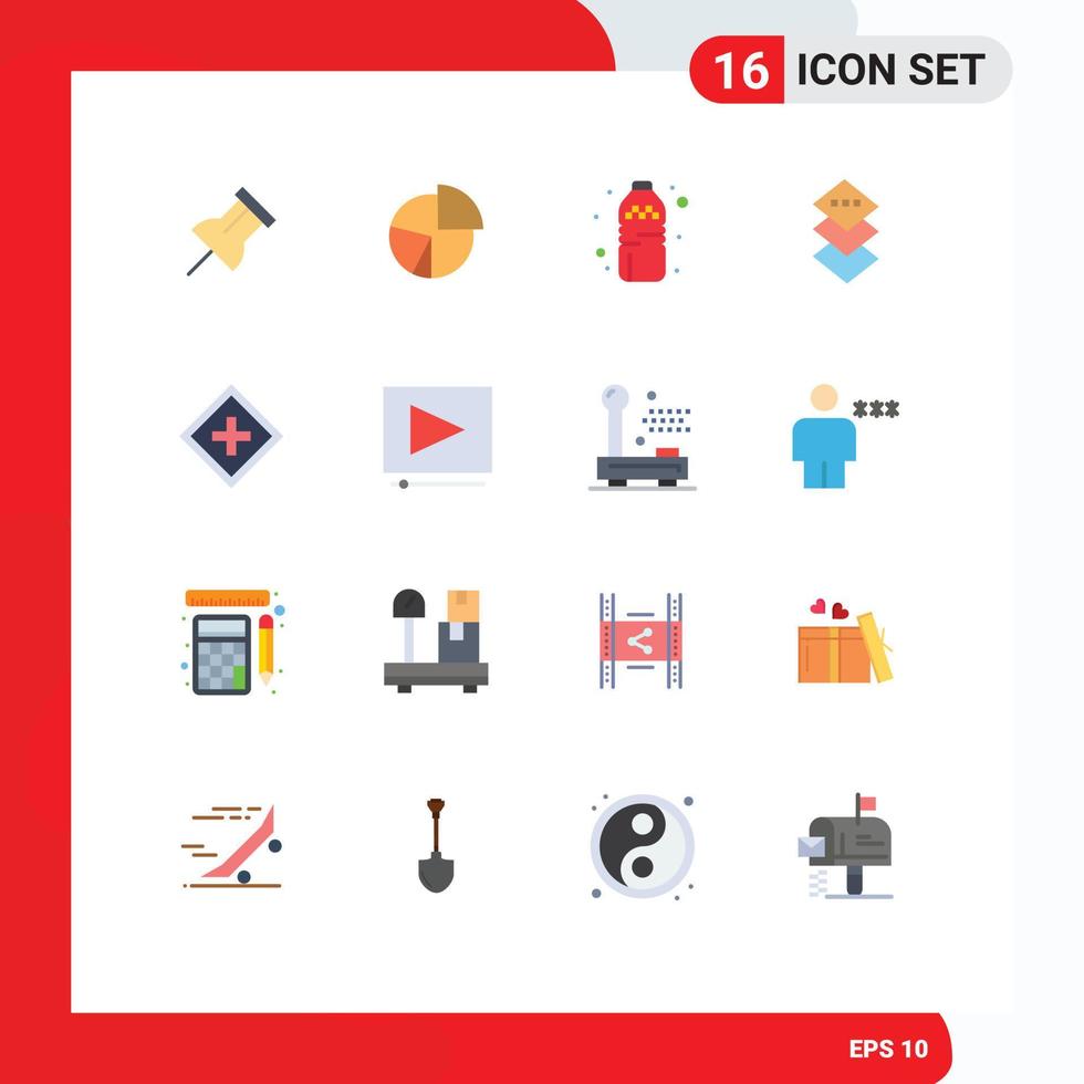 Mobile Interface Flat Color Set of 16 Pictograms of help square pie plane water Editable Pack of Creative Vector Design Elements