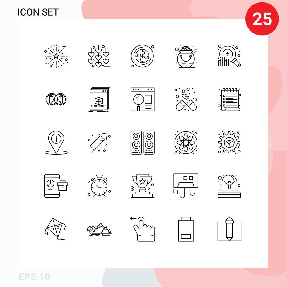 Stock Vector Icon Pack of 25 Line Signs and Symbols for data analysis education pot luck Editable Vector Design Elements