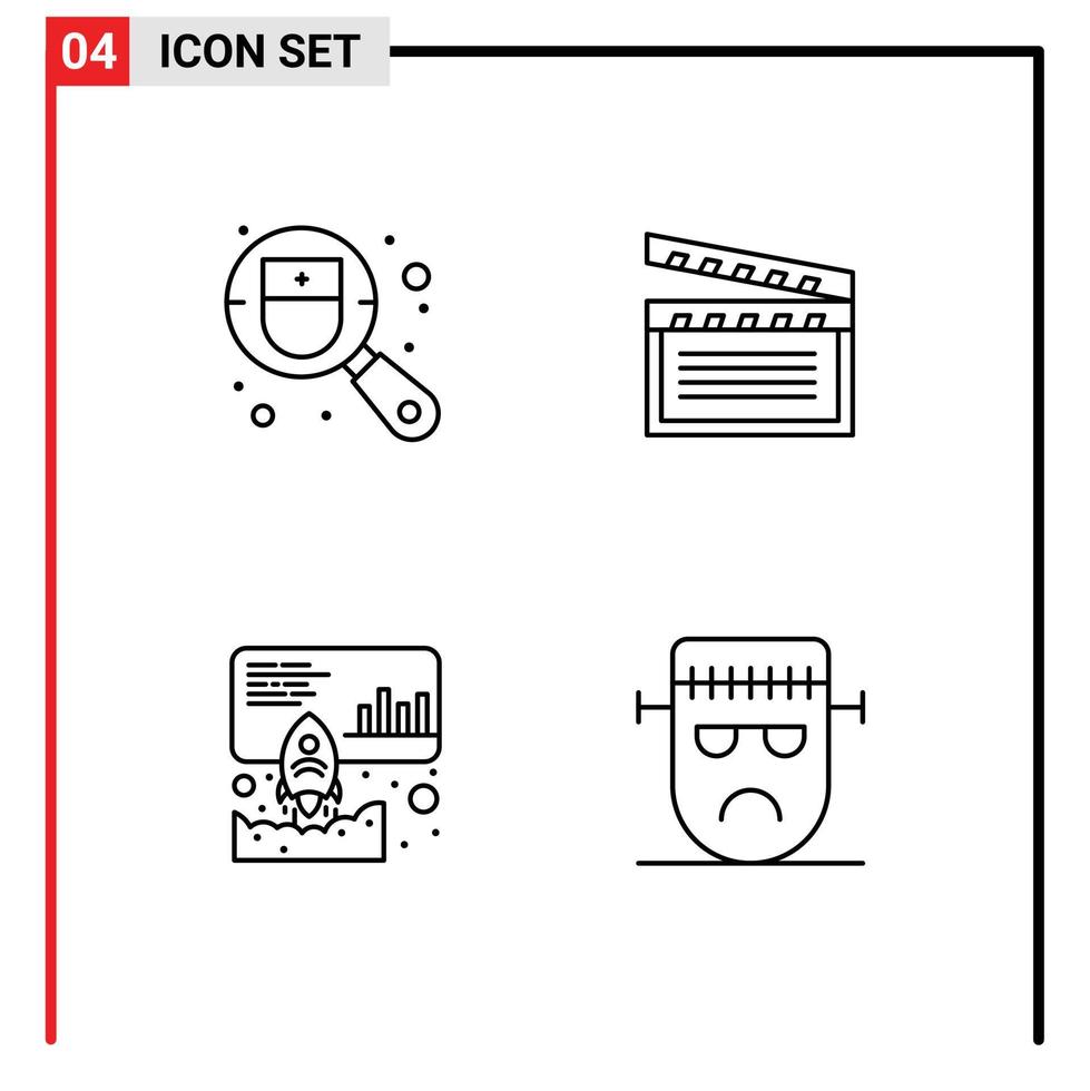 4 Creative Icons Modern Signs and Symbols of checkup launch search video promote Editable Vector Design Elements