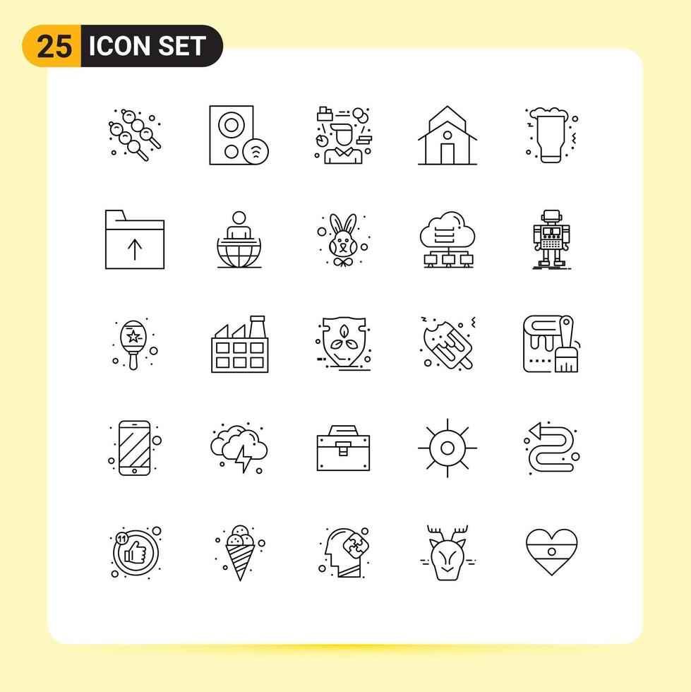 25 Universal Lines Set for Web and Mobile Applications tower house manager church manager Editable Vector Design Elements