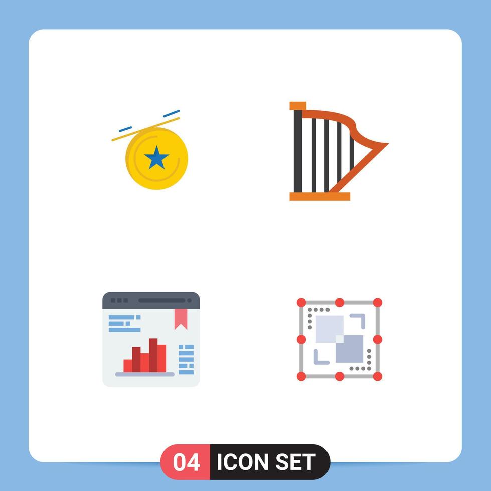 Group of 4 Modern Flat Icons Set for star graph harp sound divide Editable Vector Design Elements