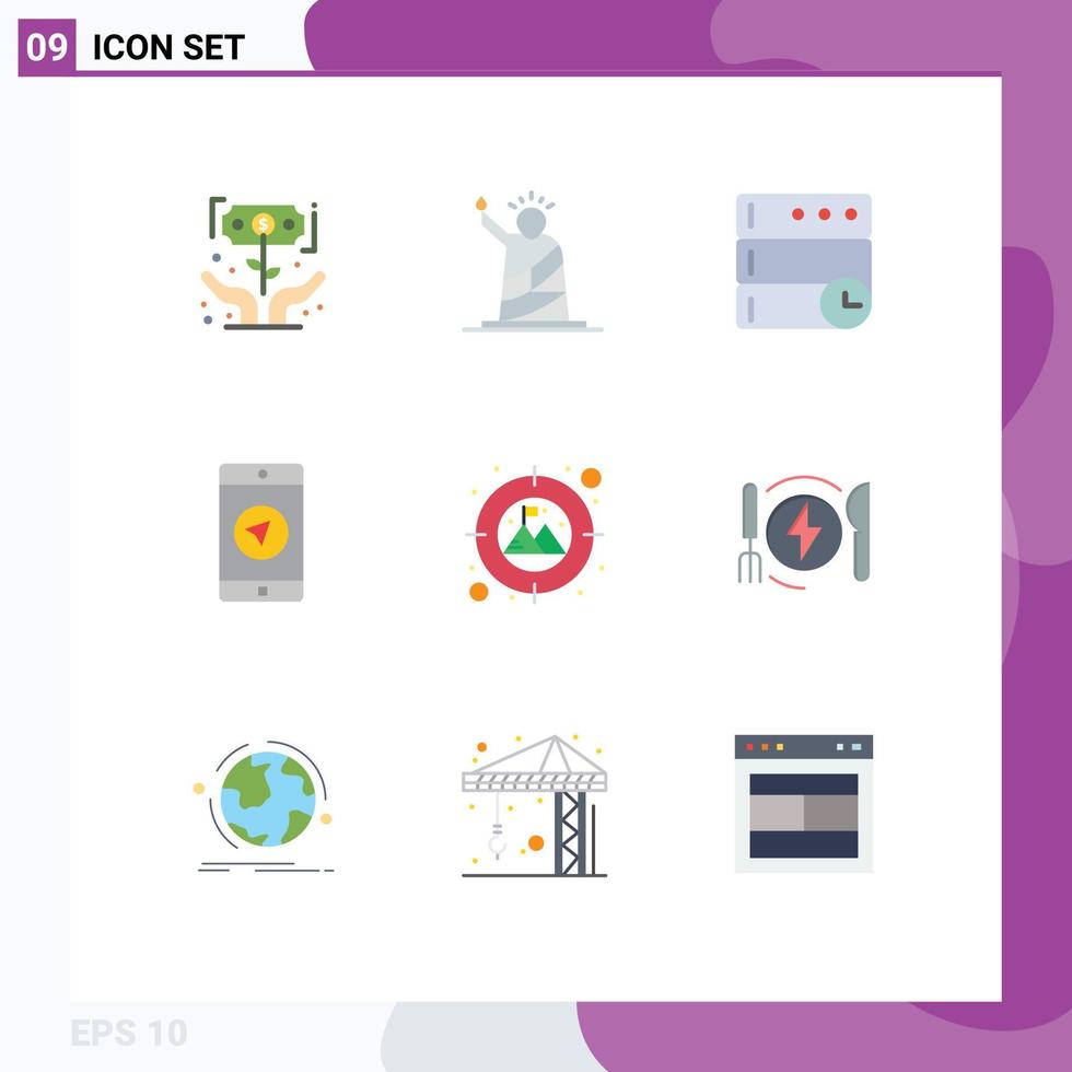 Group of 9 Modern Flat Colors Set for focus mobile apps statue message time Editable Vector Design Elements