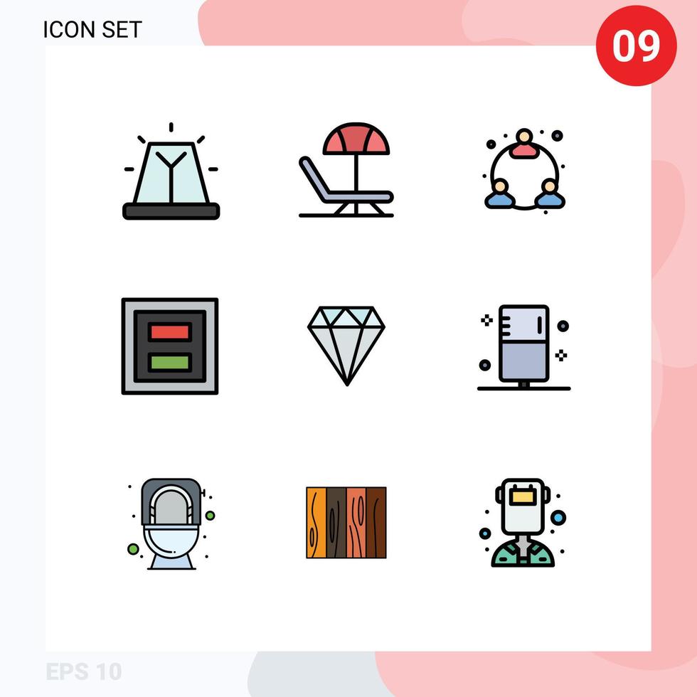 Stock Vector Icon Pack of 9 Line Signs and Symbols for jewelry diamond user two layout Editable Vector Design Elements