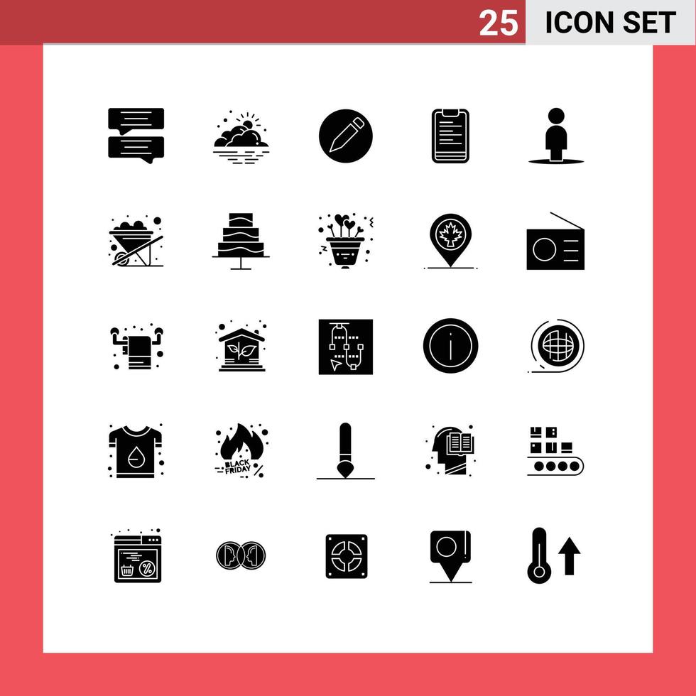 Pictogram Set of 25 Simple Solid Glyphs of user avatar basic motivation text Editable Vector Design Elements