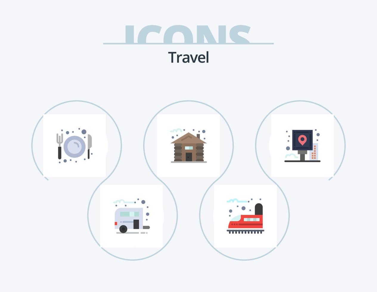 Travel Flat Icon Pack 5 Icon Design. city. hut. dining. house. restaurant vector