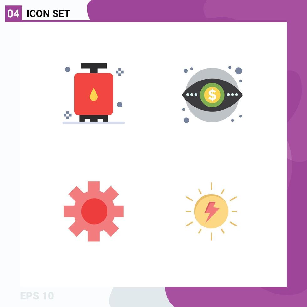 User Interface Pack of 4 Basic Flat Icons of cook vision power finance gear Editable Vector Design Elements