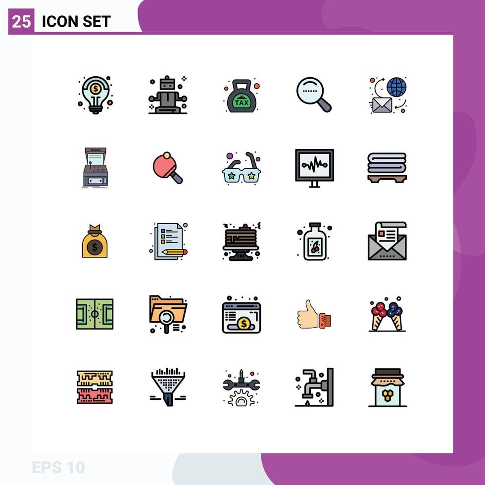 25 Filled line Flat Color concept for Websites Mobile and Apps global bubble duty dote magnifier Editable Vector Design Elements