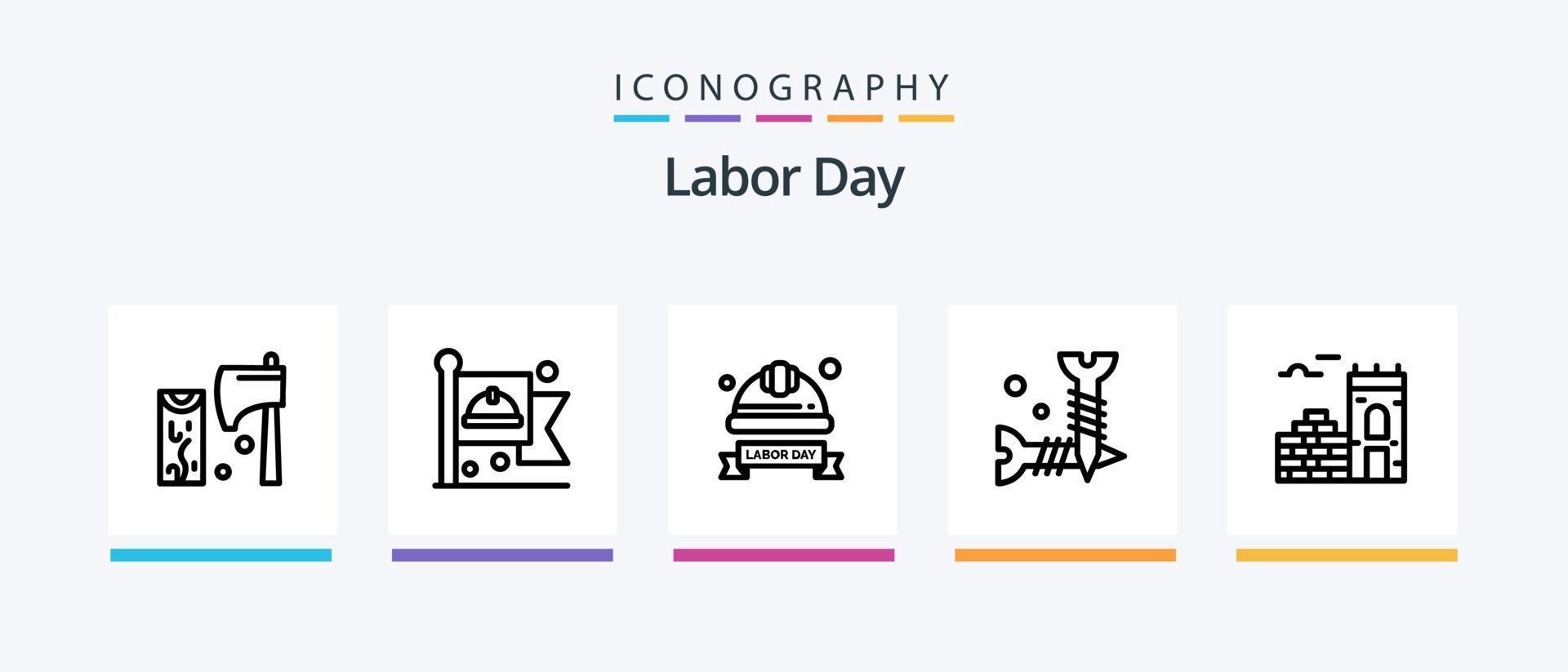 labor día línea 5 5 icono paquete incluso bolsa. cuchillas gobernante. cortador. ingeniero. creativo íconos diseño vector