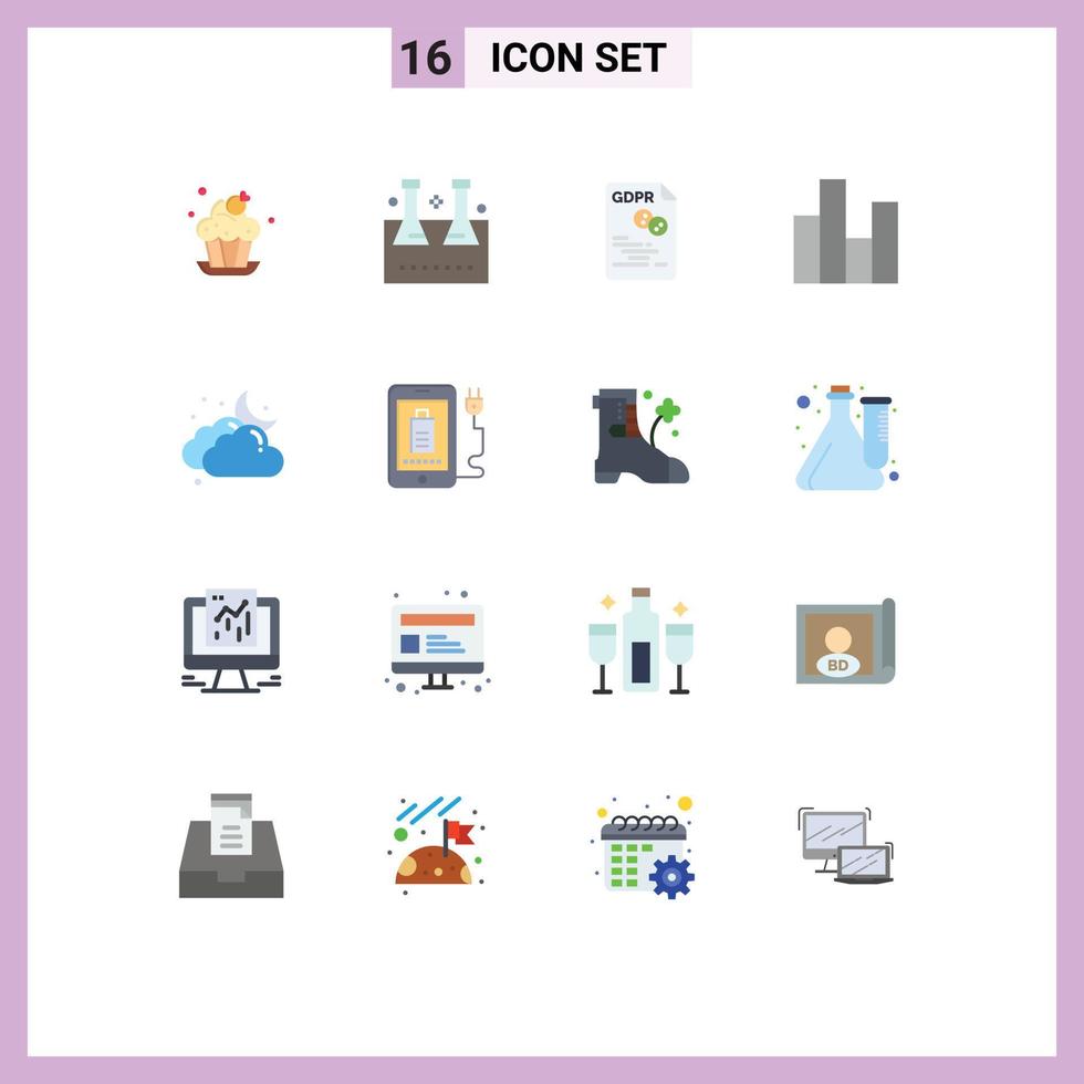 Mobile Interface Flat Color Set of 16 Pictograms of finance business test tube bar gdpr Editable Pack of Creative Vector Design Elements