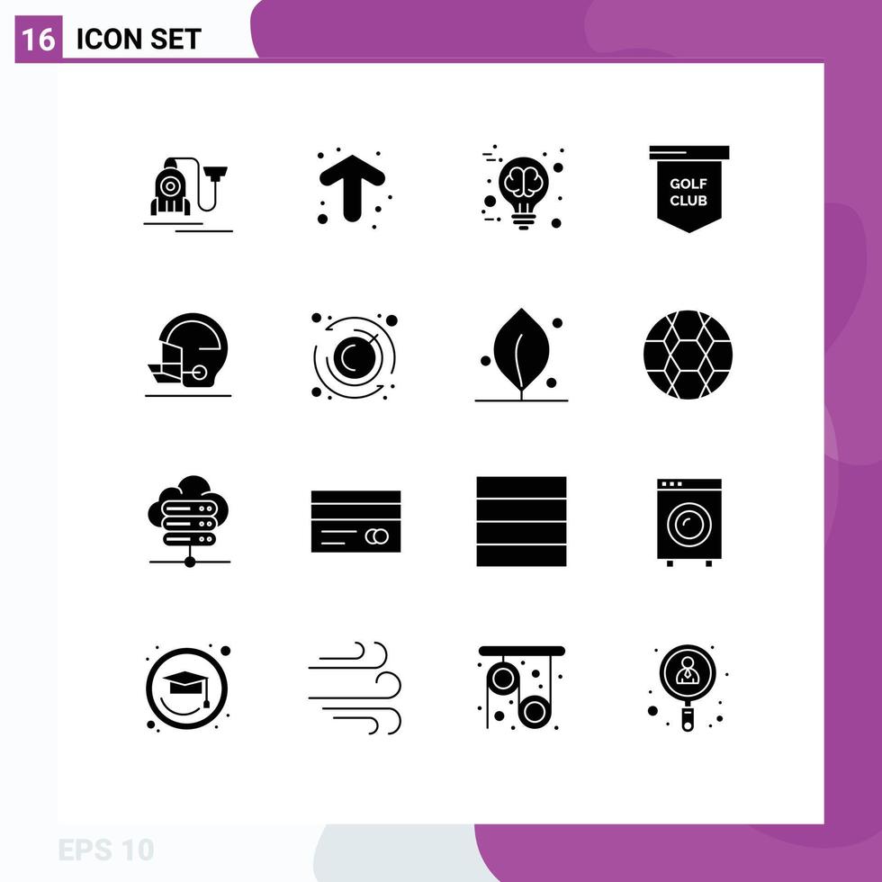 Universal Icon Symbols Group of 16 Modern Solid Glyphs of helmet sport brain golf club game Editable Vector Design Elements