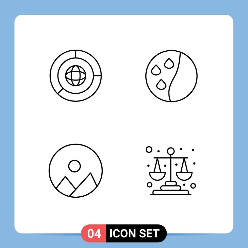 Mobile Interface Line Set of 4 Pictograms of business round marketing hair treatment justice Editable Vector Design Elements