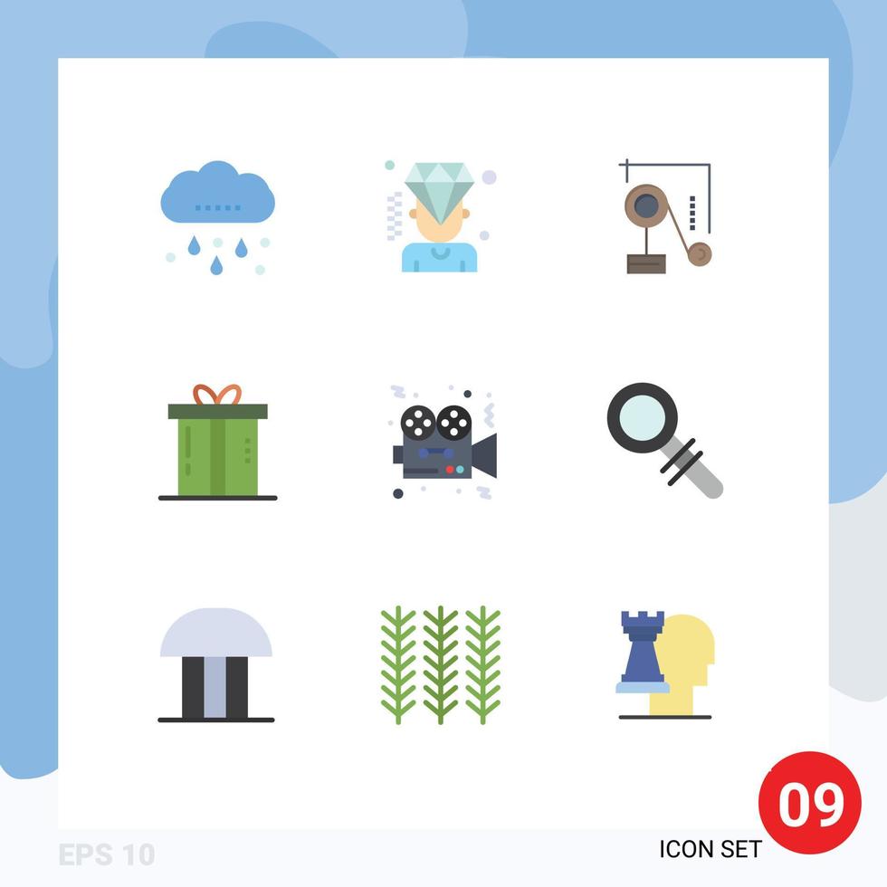 9 Flat Color concept for Websites Mobile and Apps movie present expariment holiday dinner Editable Vector Design Elements