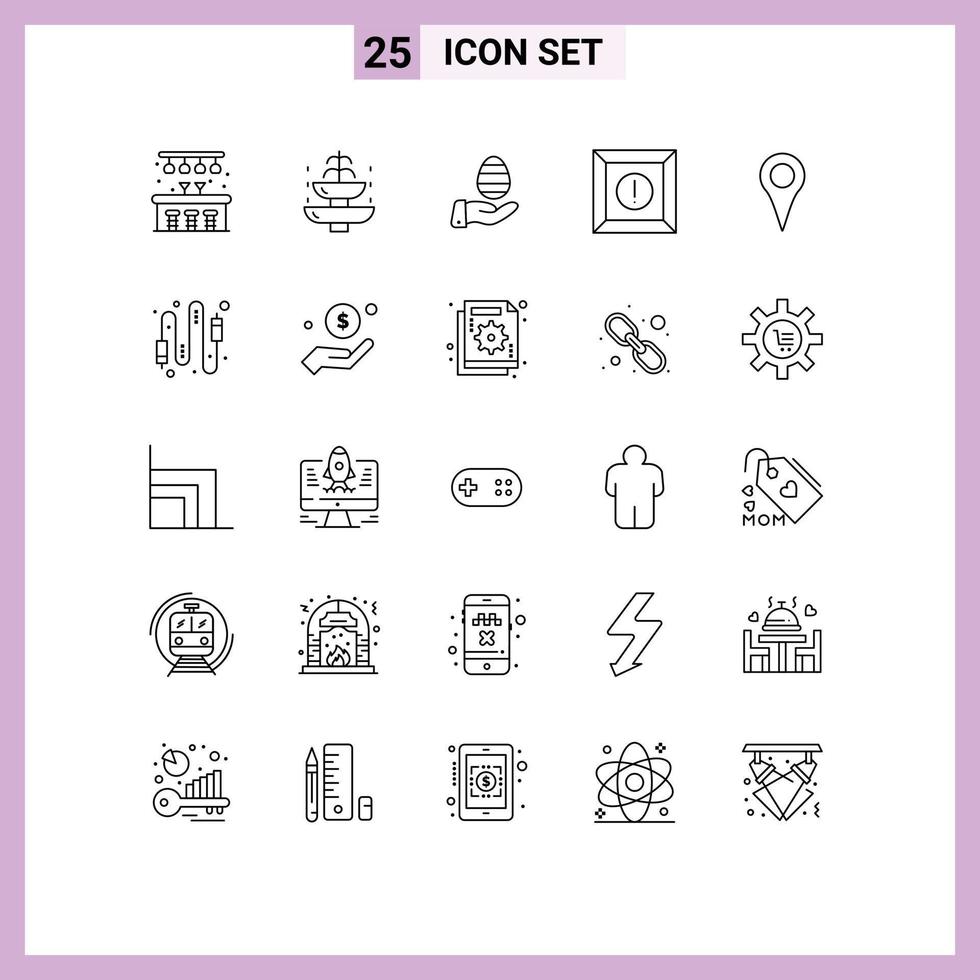 Editable Vector Line Pack of 25 Simple Lines of map geo location hand warning box Editable Vector Design Elements