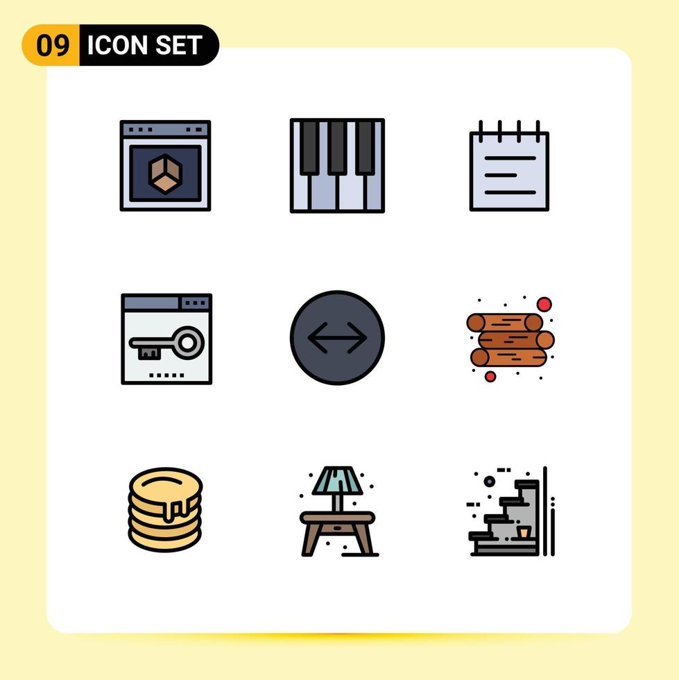 Mobile Interface Filledline Flat Color Set of 9 Pictograms of swipe page education optimization keywords Editable Vector Design Elements