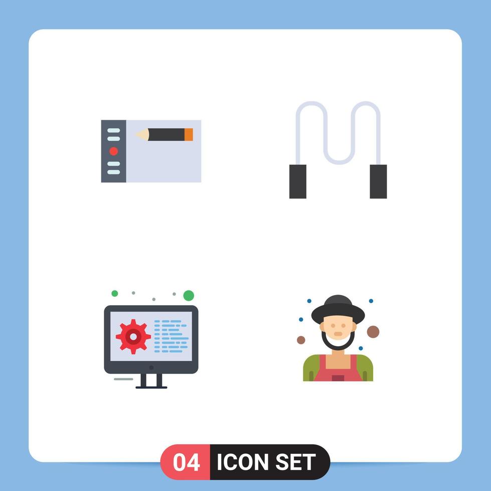 Pictogram Set of 4 Simple Flat Icons of design gear tablet sport farmer Editable Vector Design Elements