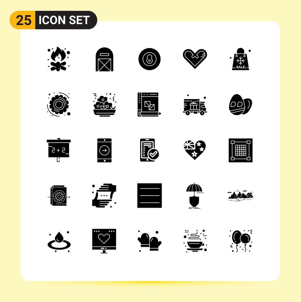 Solid Glyph Pack of 25 Universal Symbols of gift love pilgrim heart game Editable Vector Design Elements