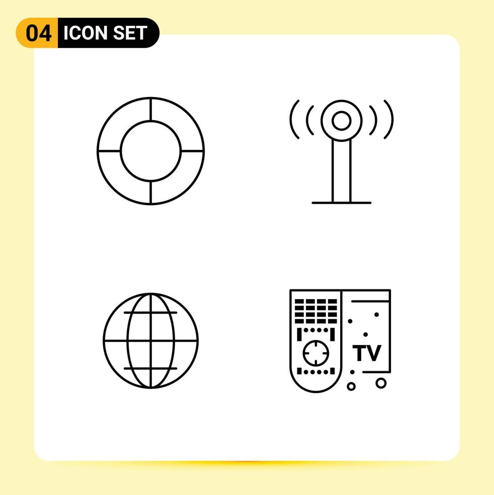 Set of 4 Modern UI Icons Symbols Signs for chart smart service globe remote Editable Vector Design Elements