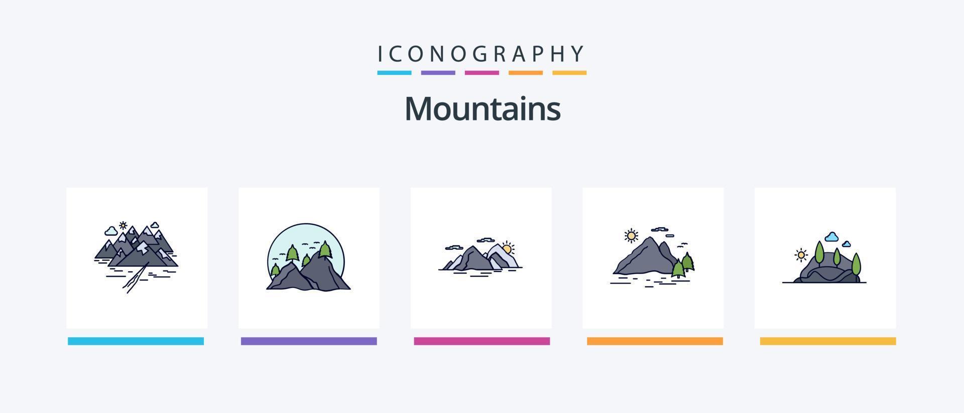 Mountains Line Filled 5 Icon Pack Including nature. hill. mountain. sun. nature. Creative Icons Design vector