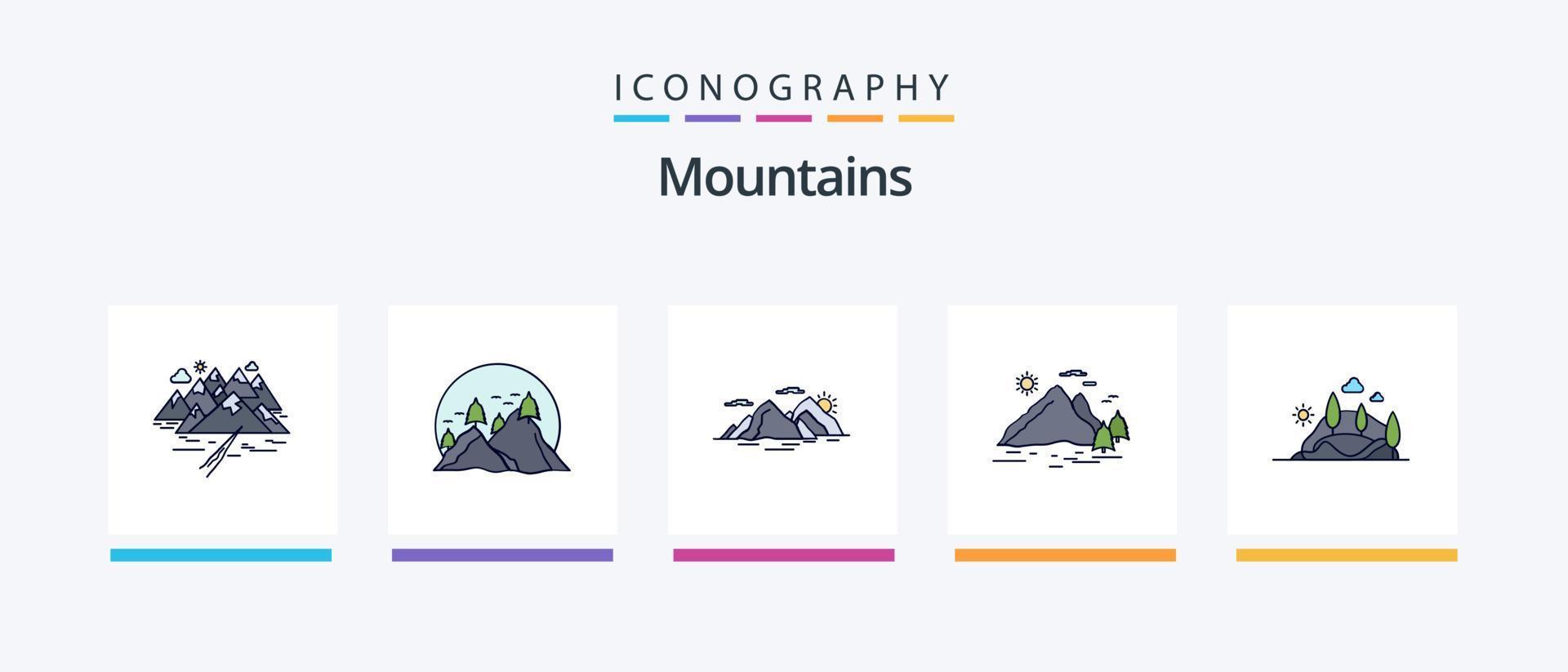 montañas línea lleno 5 5 icono paquete incluso naturaleza. colina. montaña. Dom. naturaleza. creativo íconos diseño vector