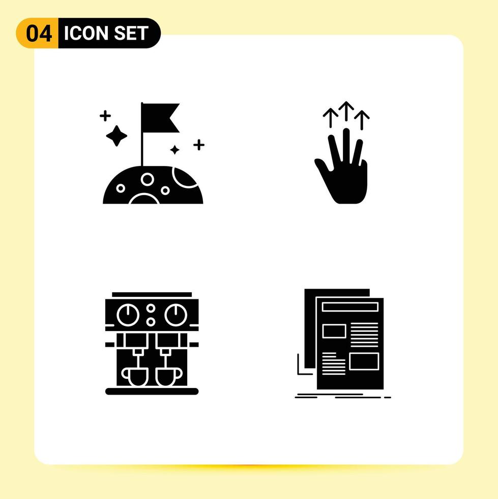 Modern Set of 4 Solid Glyphs and symbols such as moon kitchen gestures three finger drink Editable Vector Design Elements