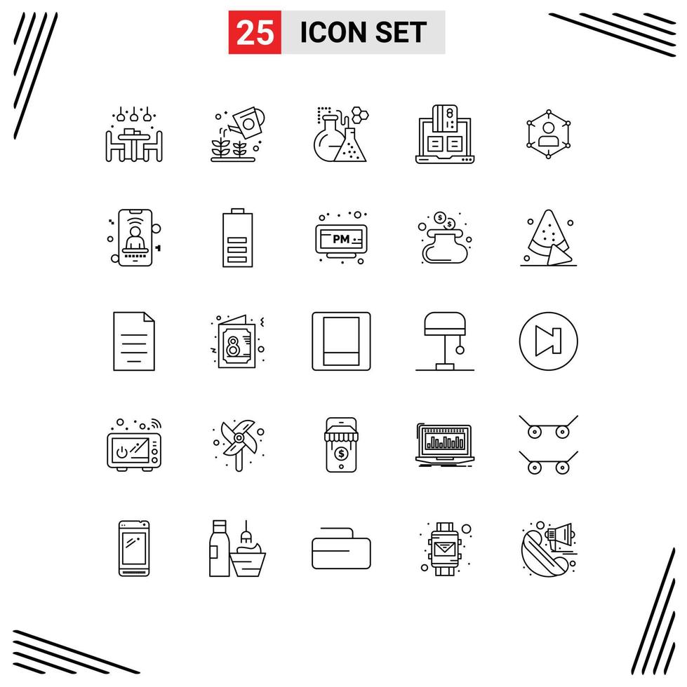 Pictogram Set of 25 Simple Lines of connection notebook flask financial banking Editable Vector Design Elements
