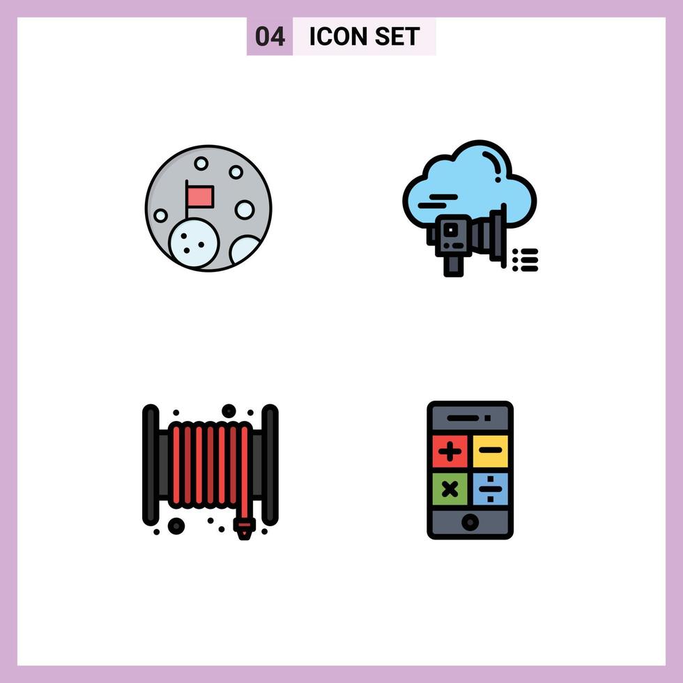 conjunto de 4 4 moderno ui íconos símbolos señales para Luna alarma planeta promoción fuego editable vector diseño elementos