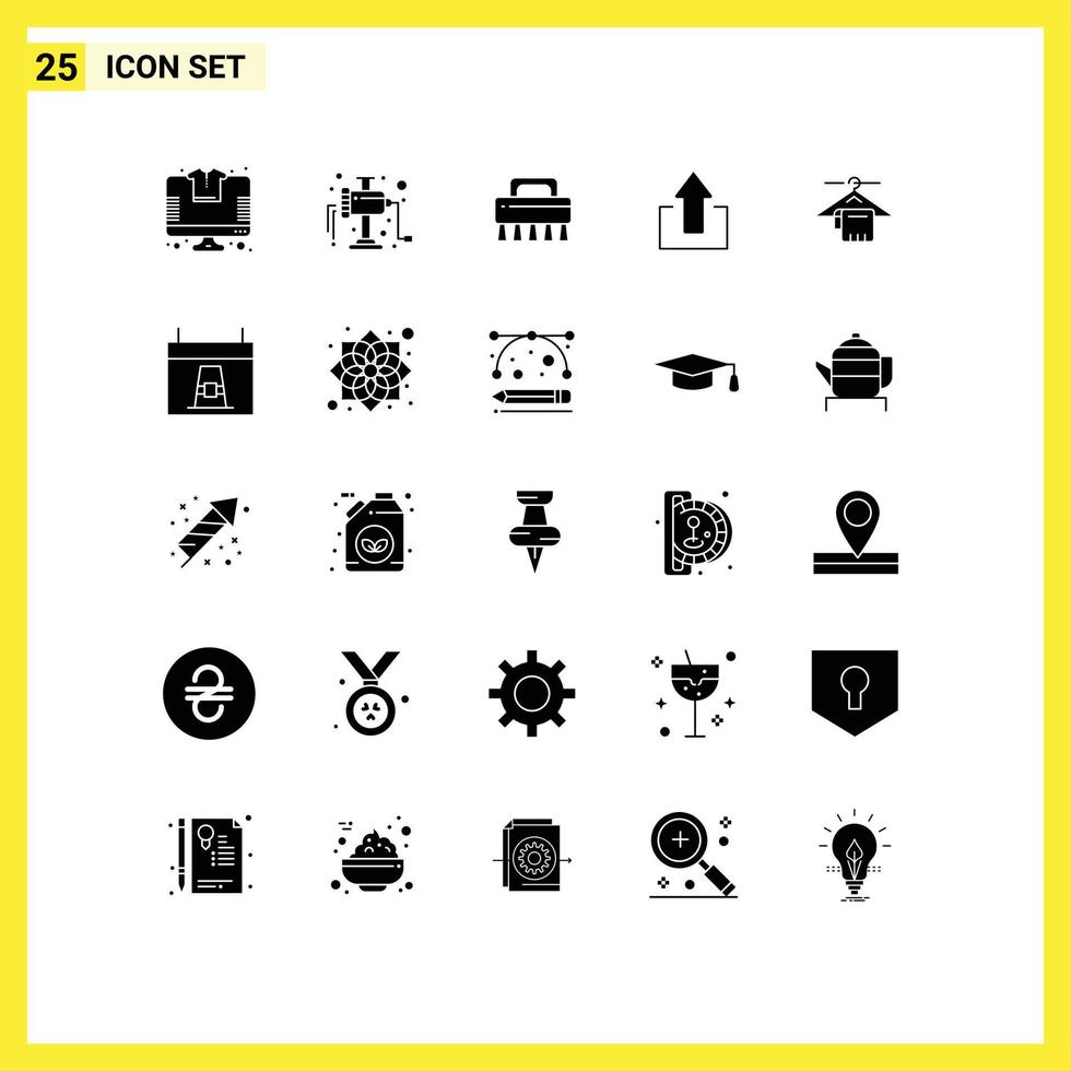 Pack of 25 Modern Solid Glyphs Signs and Symbols for Web Print Media such as hotel towel cleaning hanger up Editable Vector Design Elements