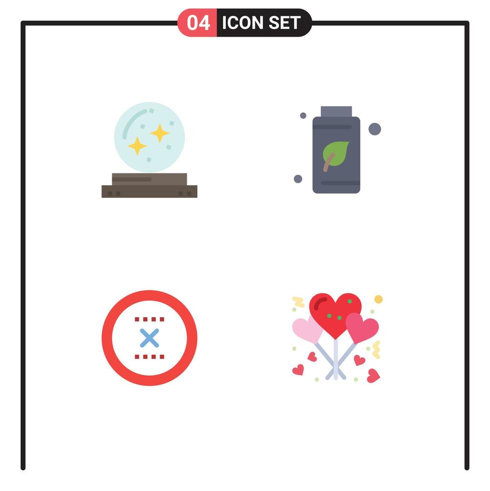 Mobile Interface Flat Icon Set of 4 Pictograms of ball cancel magician green close Editable Vector Design Elements
