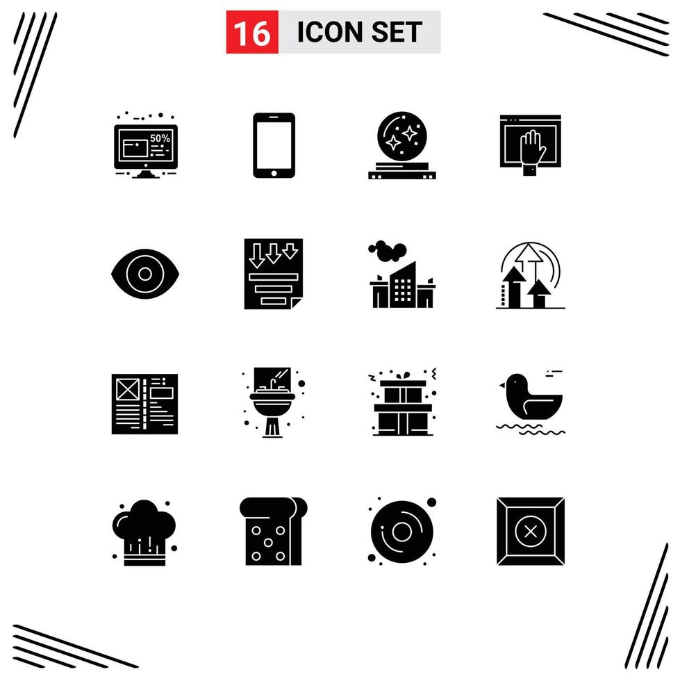 Modern Set of 16 Solid Glyphs Pictograph of internet content call access magician Editable Vector Design Elements