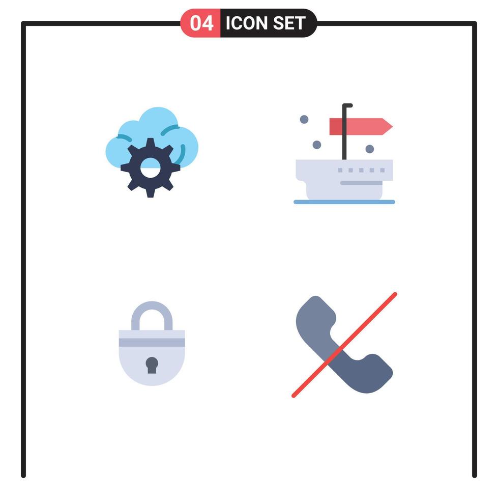 4 Thematic Vector Flat Icons and Editable Symbols of cloud security ship lock call Editable Vector Design Elements