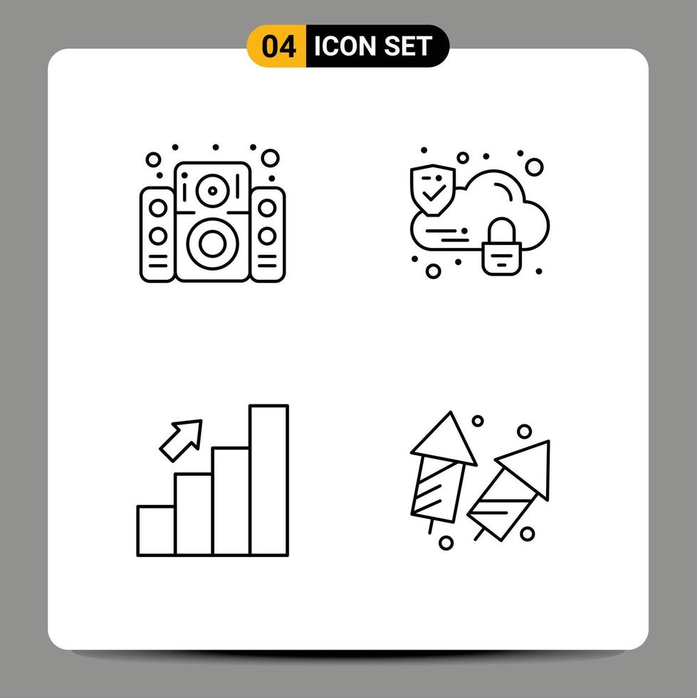 4 Universal Line Signs Symbols of music chart party security stats Editable Vector Design Elements