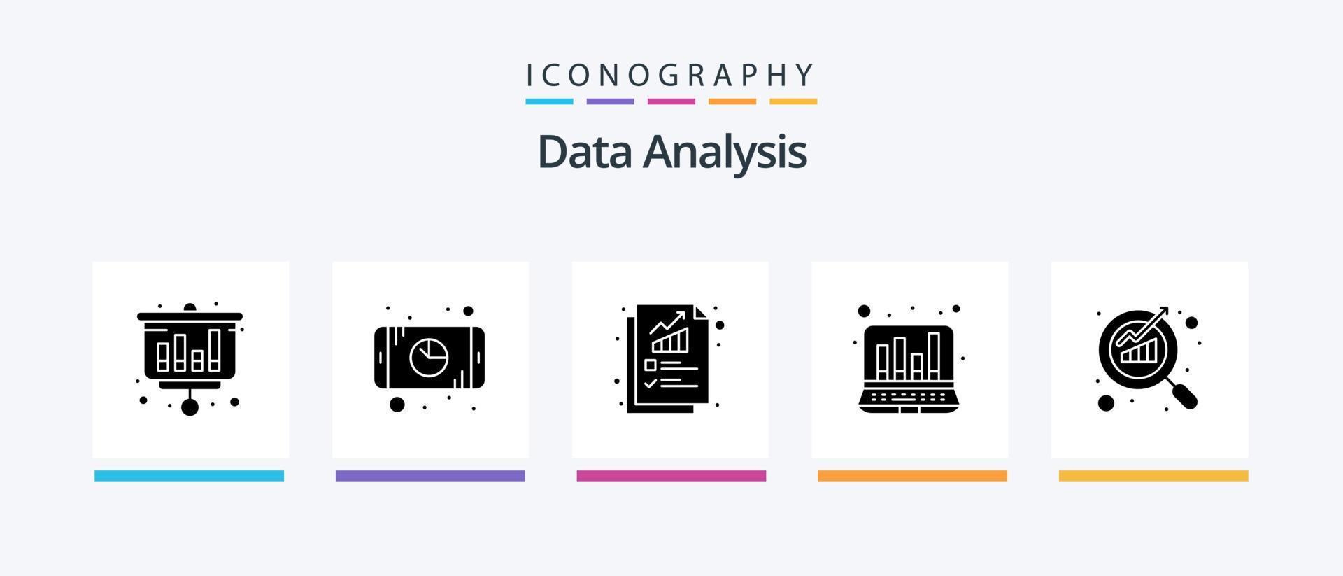 Data Analysis Glyph 5 Icon Pack Including search. report. database. digital graph. computer. Creative Icons Design vector