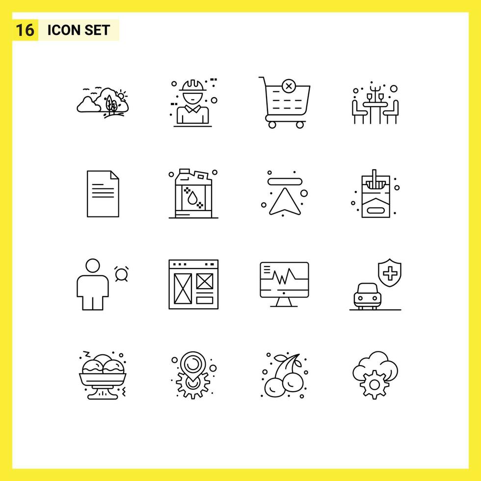 Pack of 16 creative Outlines of text table concept restaurant shopping cart Editable Vector Design Elements