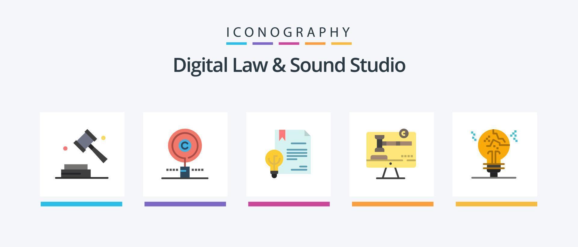 digital ley y sonido estudio plano 5 5 icono paquete incluso ley. derechos de autor. propiedad. Copiar bien. invención. creativo íconos diseño vector