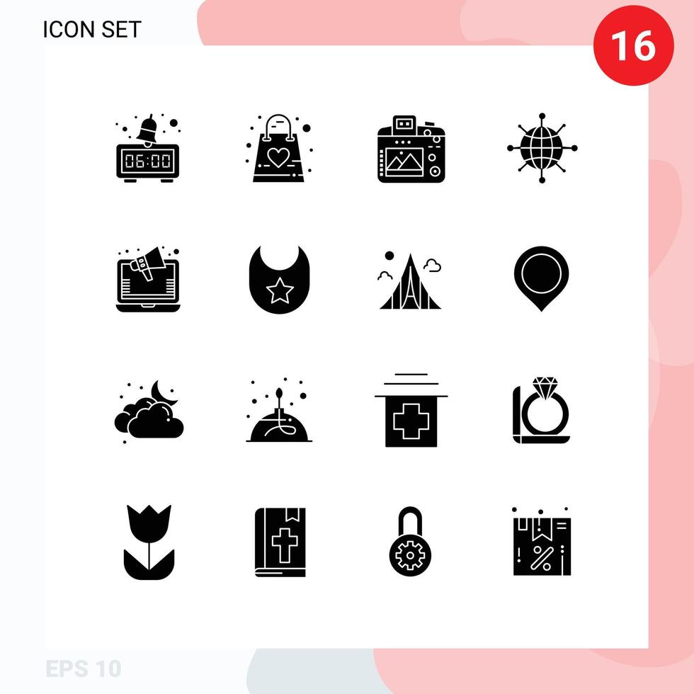 16 Creative Icons Modern Signs and Symbols of online ads camera server internet Editable Vector Design Elements