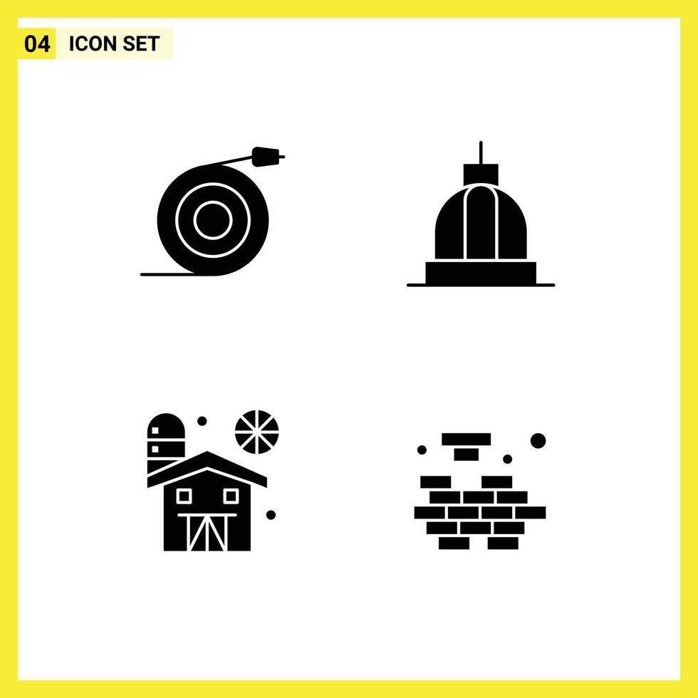 Group of 4 Solid Glyphs Signs and Symbols for curved agriculture water building farm Editable Vector Design Elements