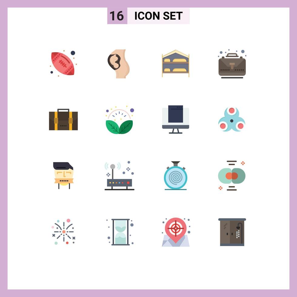 Pack of 16 creative Flat Colors of bag bag bed complete business Editable Pack of Creative Vector Design Elements