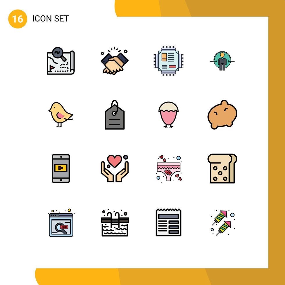 Pack of 16 Modern Flat Color Filled Lines Signs and Symbols for Web Print Media such as login man muslim technology microchip Editable Creative Vector Design Elements