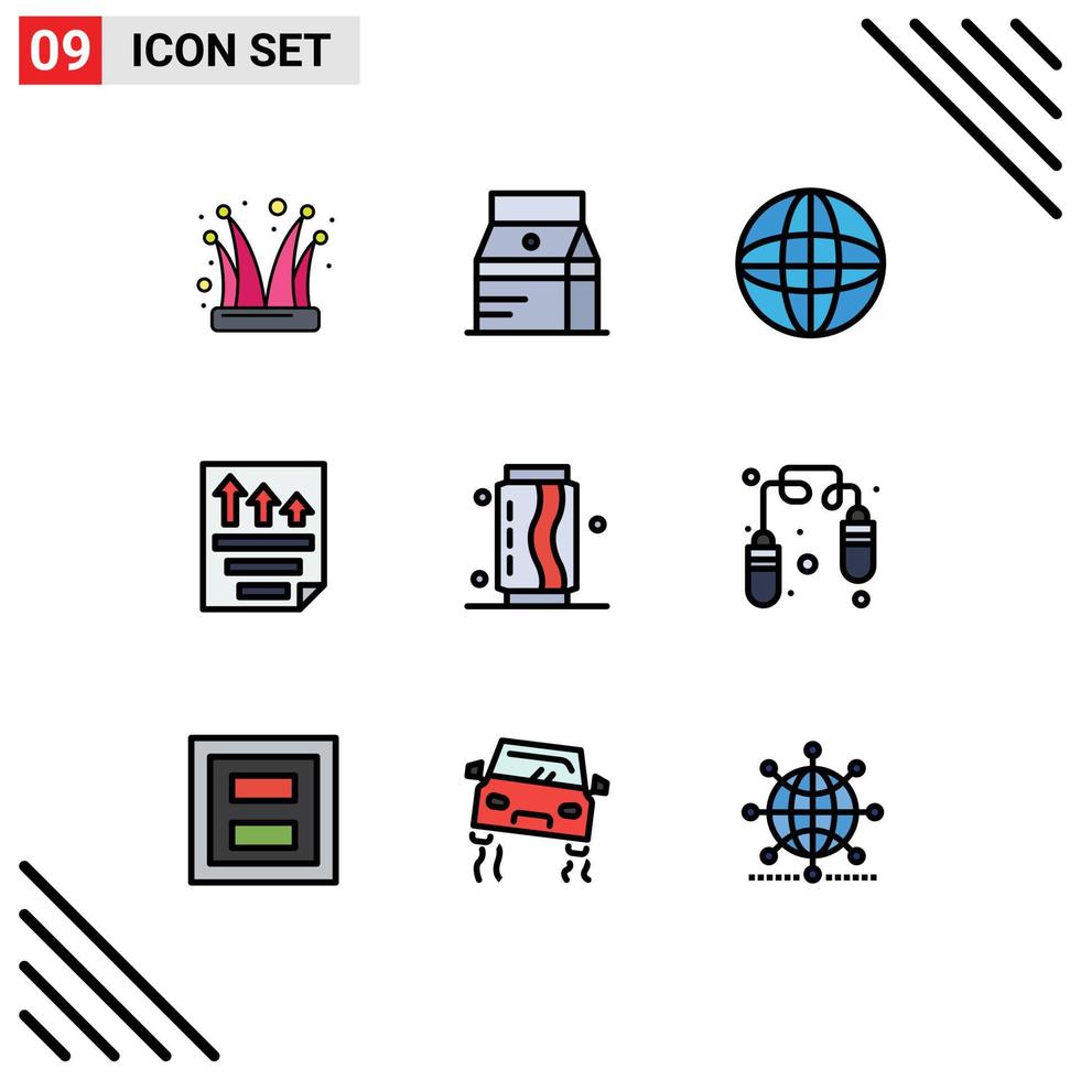 Universal Icon Symbols Group of 9 Modern Filledline Flat Colors of report page juice file world Editable Vector Design Elements