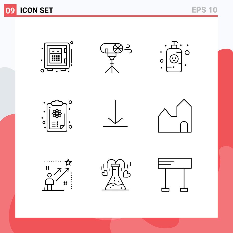 Outline Pack of 9 Universal Symbols of video logic baby lotion knowledge clipboard Editable Vector Design Elements