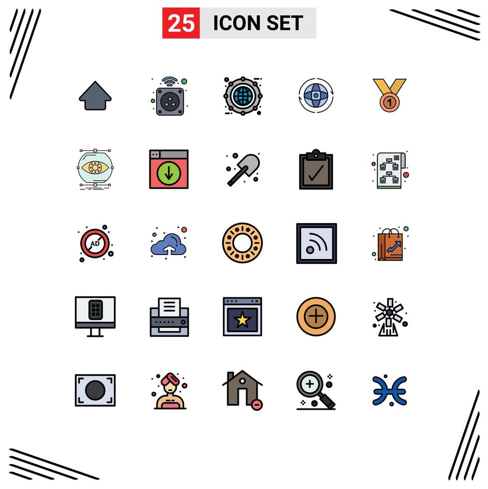 Group of 25 Filled line Flat Colors Signs and Symbols for connect earth globe world line Editable Vector Design Elements