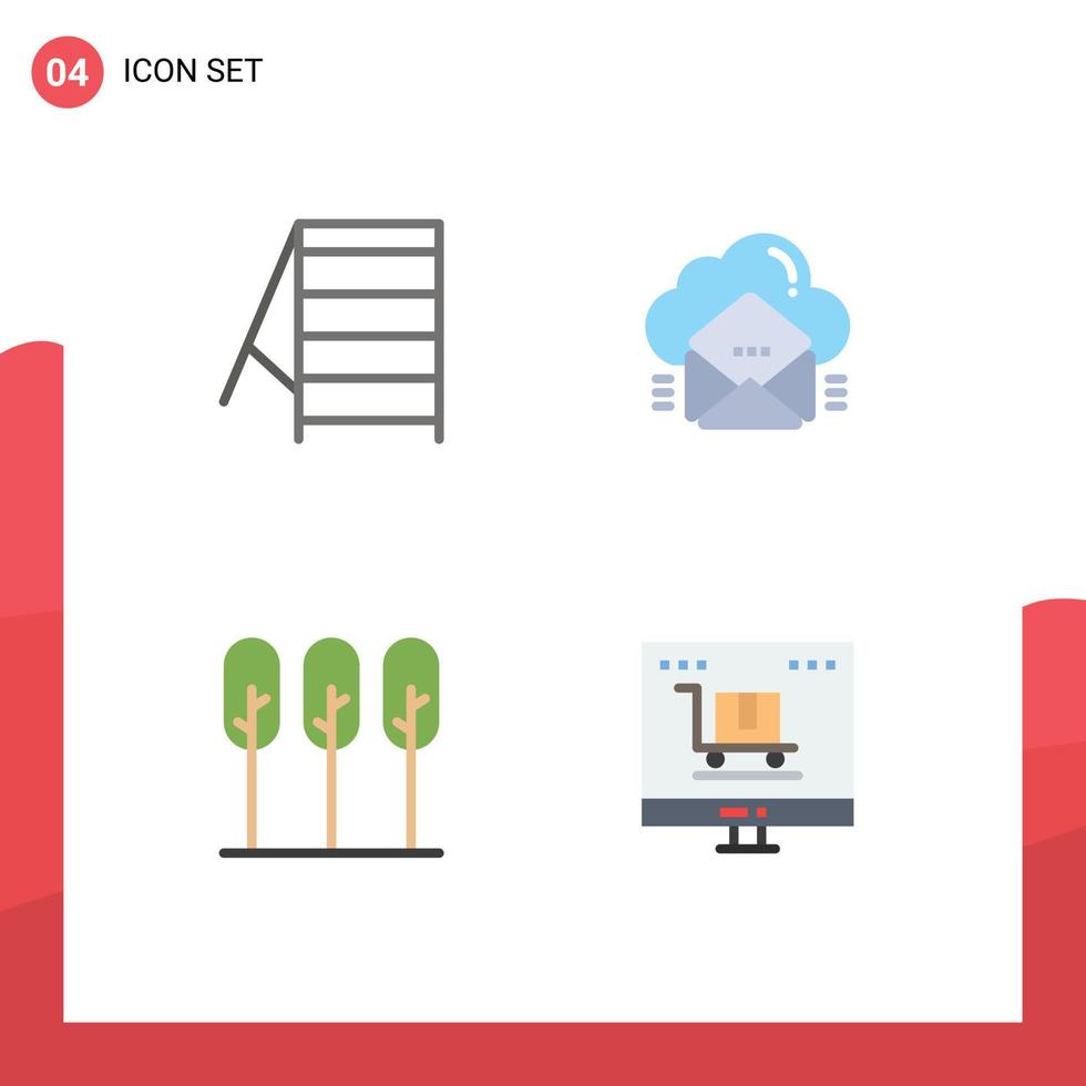 Pictogram Set of 4 Simple Flat Icons of construction tree cloud data trees Editable Vector Design Elements