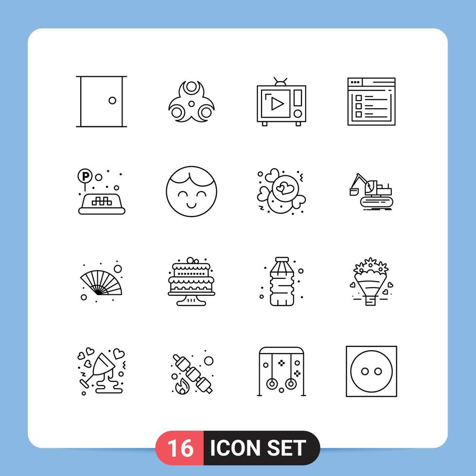 Group of 16 Modern Outlines Set for website page health internet tv set Editable Vector Design Elements