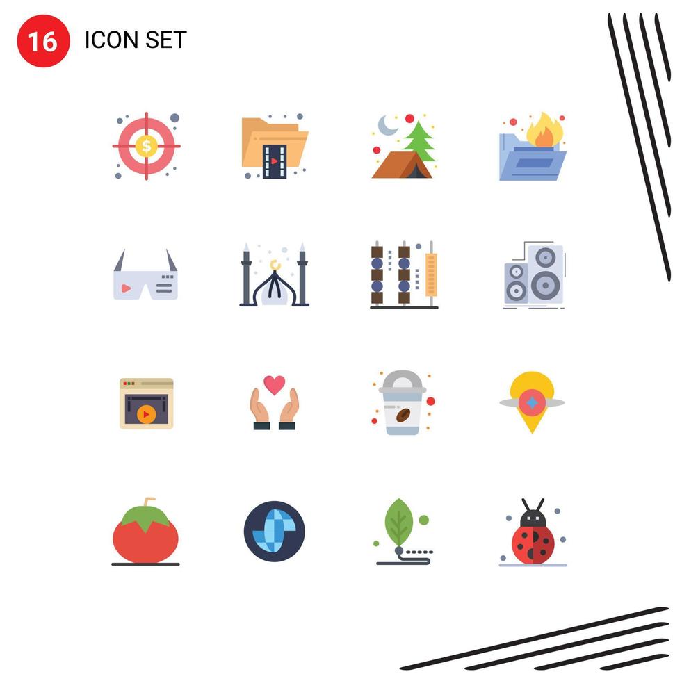 Universal Icon Symbols Group of 16 Modern Flat Colors of glasses computing adventure computer folder antivirus Editable Pack of Creative Vector Design Elements