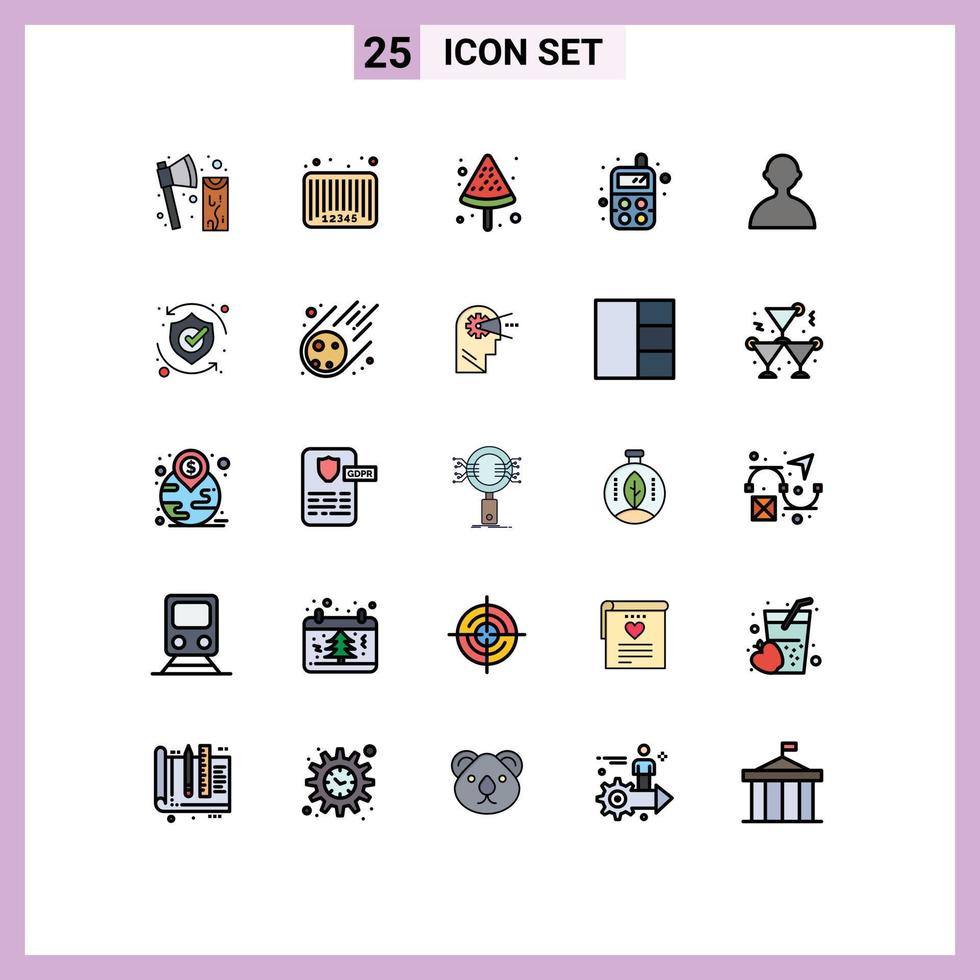 Filled line Flat Color Pack of 25 Universal Symbols of user toy barcode radio summer Editable Vector Design Elements