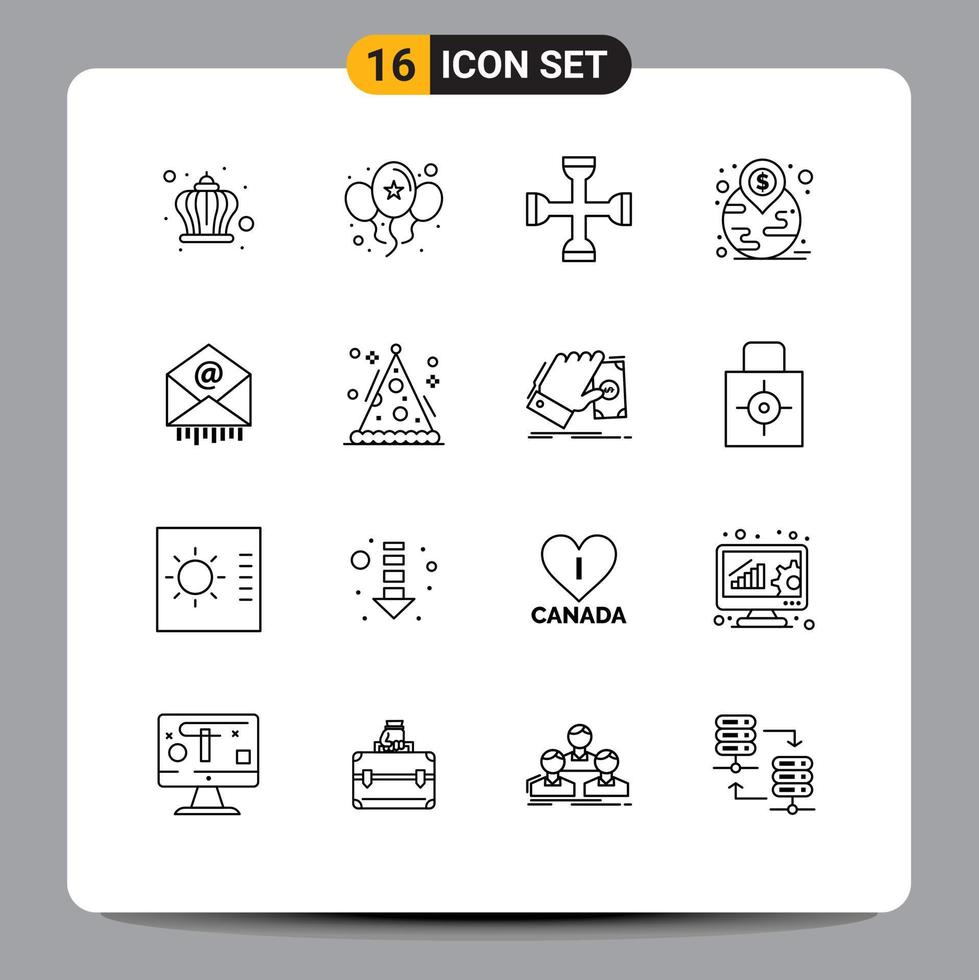 Universal Icon Symbols Group of 16 Modern Outlines of e landmark cross investment wrench Editable Vector Design Elements