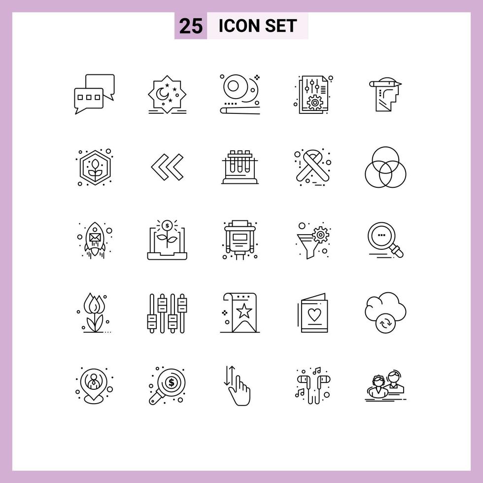 Modern Set of 25 Lines Pictograph of head options billiards office document Editable Vector Design Elements